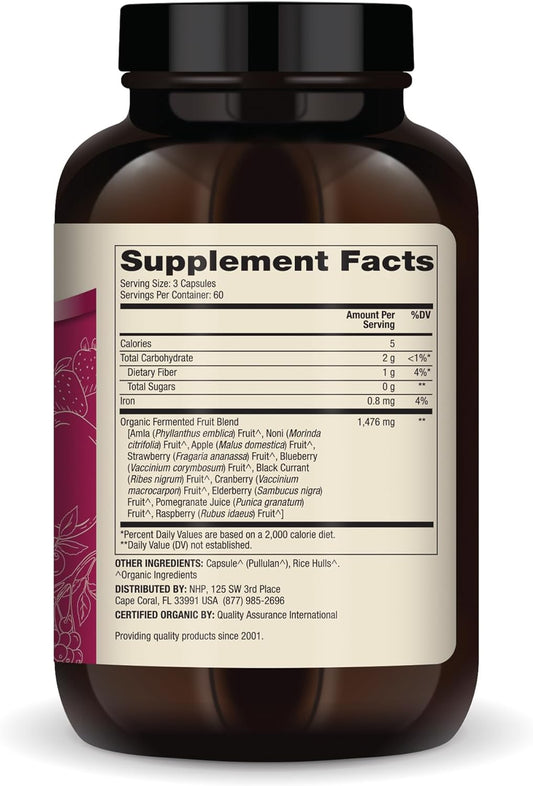 Dr. Mercola Organic Fermented Fruits, 30 Servings (180 Capsules), Dietary Supplement, Supports Immune Health, Non-GMO, Certified USDA Organic