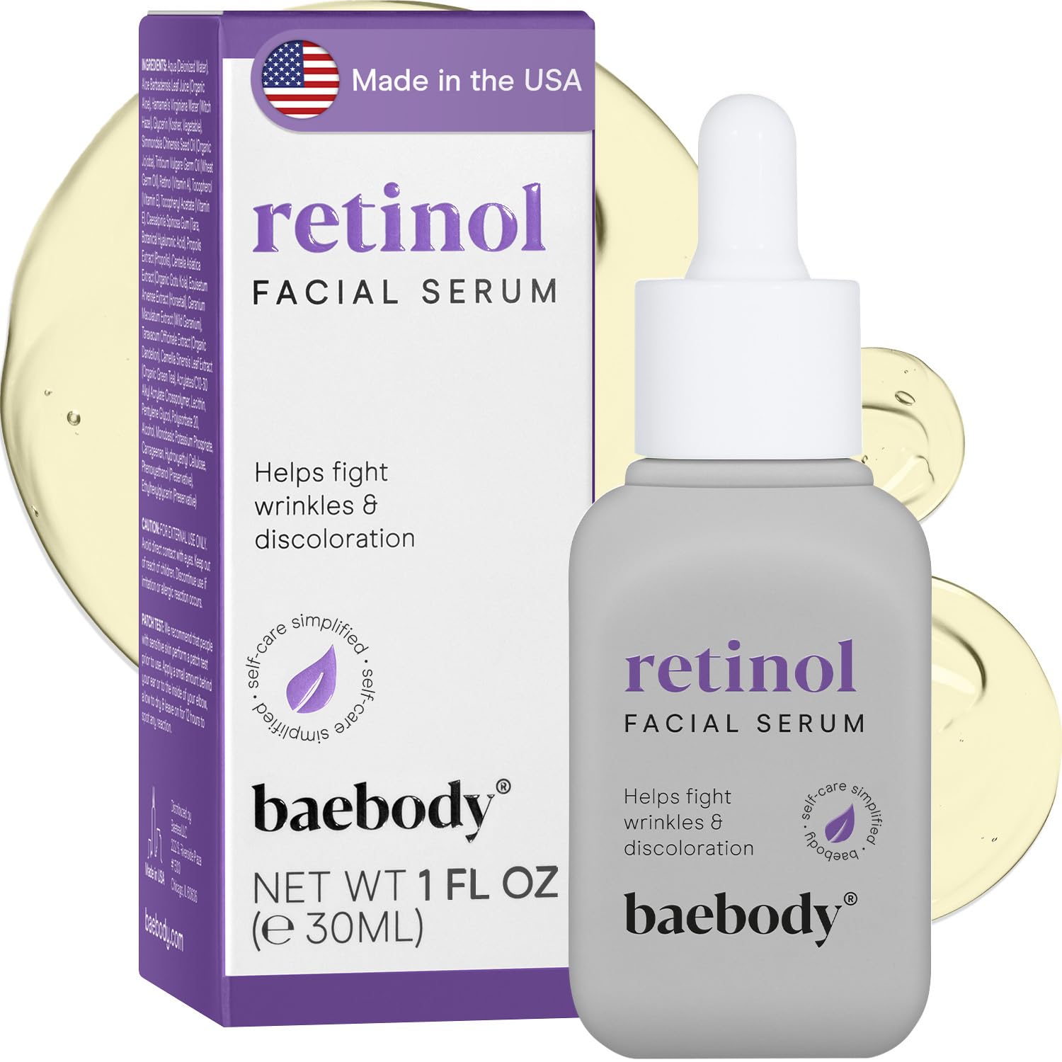 Baebody Made In Usa Retinol Serum For Face - Anti Aging Serum For Fine Lines & Wrinkles - Day & Night Retinol Face Serum - Retinol For Face With Jojoba Oil & Green Tea, 1 Fl Oz/30 Ml