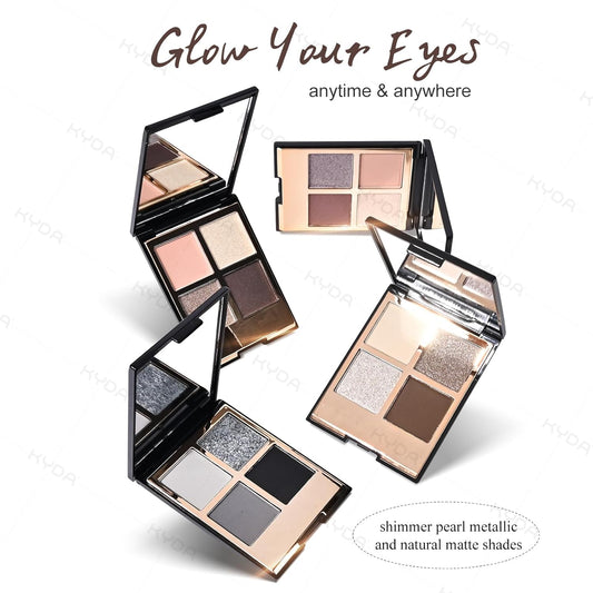 Kyda 4 Colors Brown Eyeshadow Palette, Neutral Nude Dark Brown Eyes Shadow, Shimmer Pearl White Eye Glitters, Cool-Toned Neutral Eyeshadow With Ultra-Fine Silky Finish, High Pigment Eyes Makeup