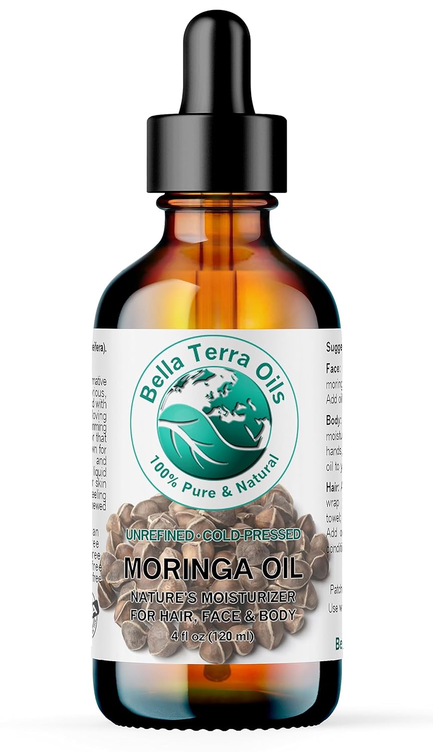 Bella Terra Oils - Organic Moringa Oil 4 oz - Celebrating Pure Premium Organic Moringa, Enriched with Antioxidants, Best for Nourishing Skin’s Natural Glow