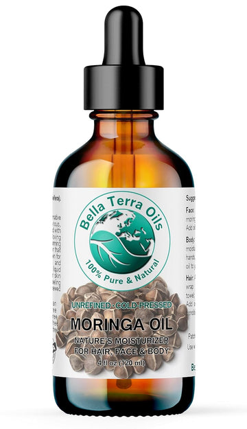 Bella Terra Oils - Organic Moringa Oil 4 oz - Celebrating Pure Premium Organic Moringa, Enriched with Antioxidants, Best for Nourishing Skin’s Natural Glow