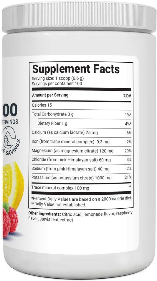 Dr. Berg Hydration Keto Electrolyte Powder - Enhanced w/ 1,000mg of Potassium & Real Pink Himalayan Salt (NOT Table Salt) - Raspberry & Lemon Flavor Hydration Drink Mix Supplement - 100 Servings