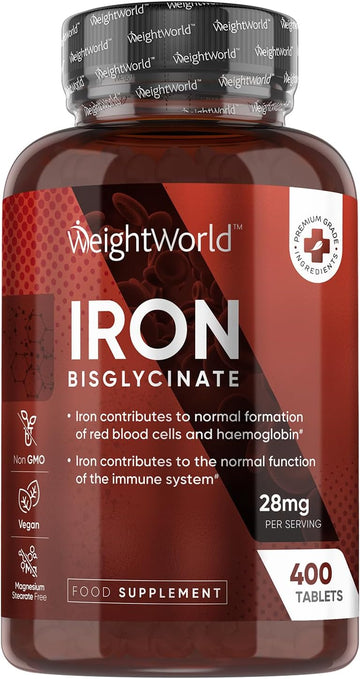 Iron 400 Tablets (6+ Months Supply) - Iron Supplements For Women & Men - Ferrous Bisglycinate Form - Non-Gmo & Vegan