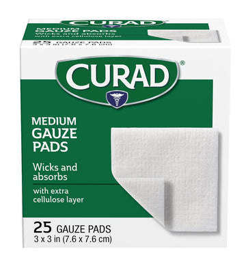 Curad Sterile Pro-Gauze Pads, Not Made From Natural Rubber Latex, 3" X 3", Pack Of 24