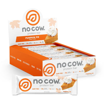 No Cow High Protein Bars, Pumpkin Pie - Healthy Snacks, 20G Vegan Protein, High Fiber, Low Sugar, Keto Friendly, Dairy & Gluten Free (12 Count)