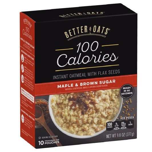 Post Better Oats 100 Calories Maple & Brown Sugar Instant Oatmeal, whole grain, with Flax Seeds, 9.8 Ounce : Grocery & Gourmet Food