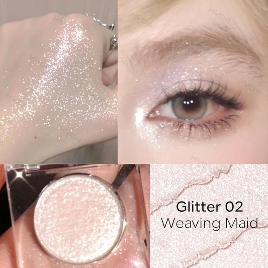 Kyda Single Glitter Eyeshadow, Soft Pink Pearl Glow Eyeshadow, Lasting Blendable Shimmer Eyes Shadow, Sparkling Eyes Glitter, Soft Buildable Glossy Color, Wet Look Effect, Pink Siren