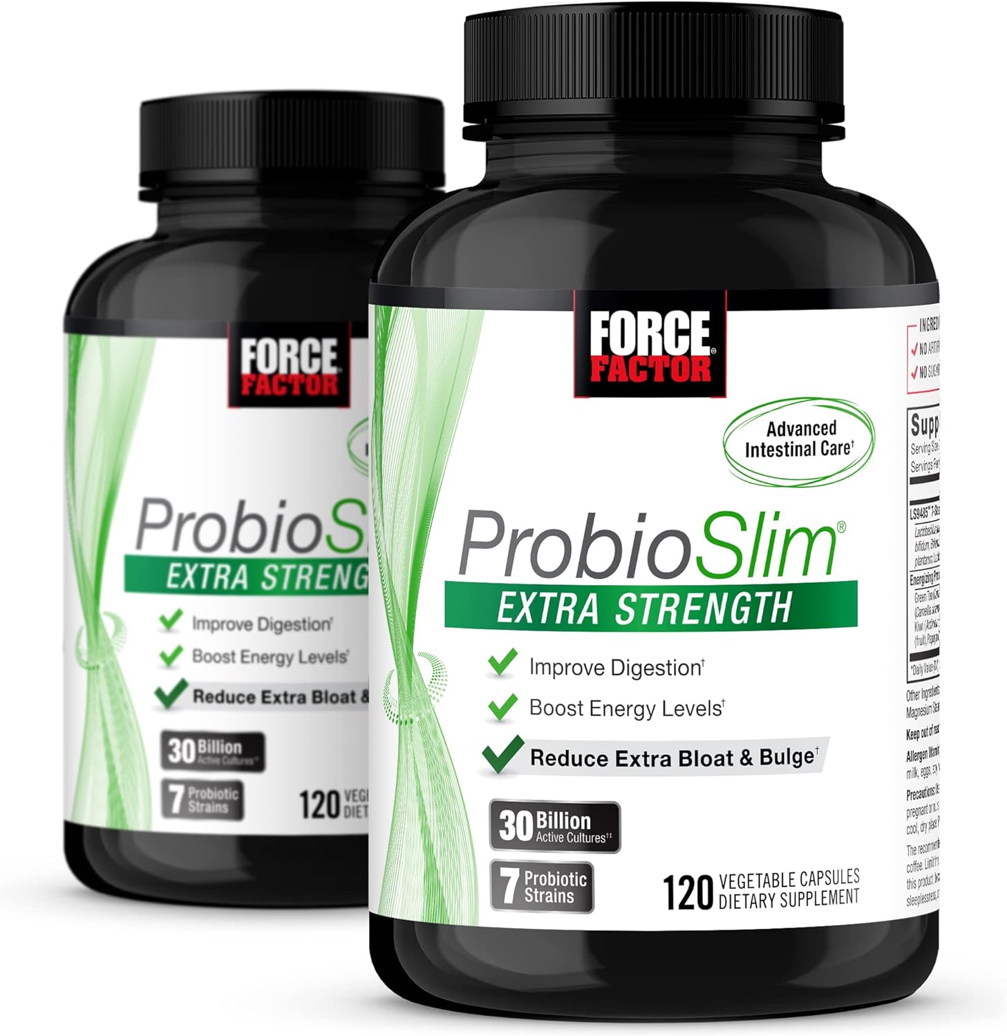 Force Factor ProbioSlim Extra Strength, Probiotic Supplement for Women and Men with 30 Billion CFUs and Green Tea Extract for Gut Health Support, Bloating and Gas Relief, 120 Count (Pack of 2)