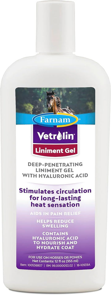 Farnam Vetrolin Horse Liniment Gel With Hyaluronic Acid For Muscle Soreness And Stiffness Relief On Horses, Helps Reduce Swelling, Aids In Pain Relief, 12 Oz