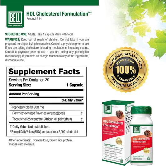 Bell Hdl Cholesterol Formulation™, Cholesterol Health Supplement - Proprietary Blend, For Women And Men | 30 Capsules