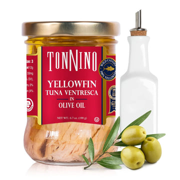 Tonnino Ventresca Tuna Fillets in Olive Oil 6.7 oz: Gourmet 2-Pack Ready-to-Eat Tuna Packets for Tuna Salad, Tuna Fish Alternative to Salmon, Omega-3 Rich, Gluten-Free, High Protein, Kosher