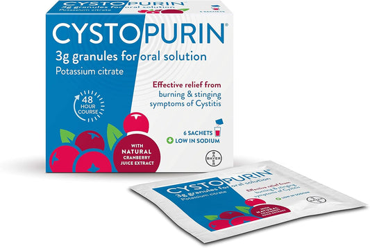 Cystopurin Cystitis Relief, Cranberry Flavour And Low In Sodium, 6 Sachets (Pack Of 2)