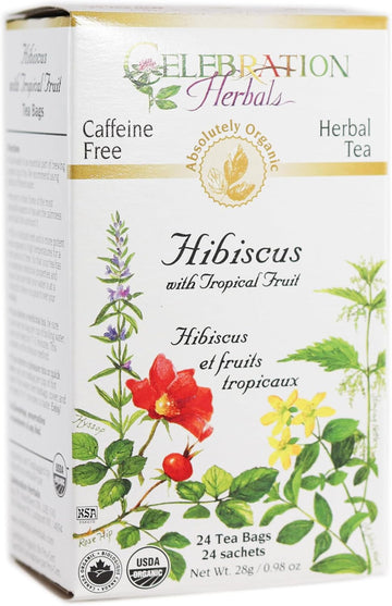 Celebration Herbals Organic Hibiscus With Tropical Fruit Tea Caffeine Free -- 24 Tea Bags 28G