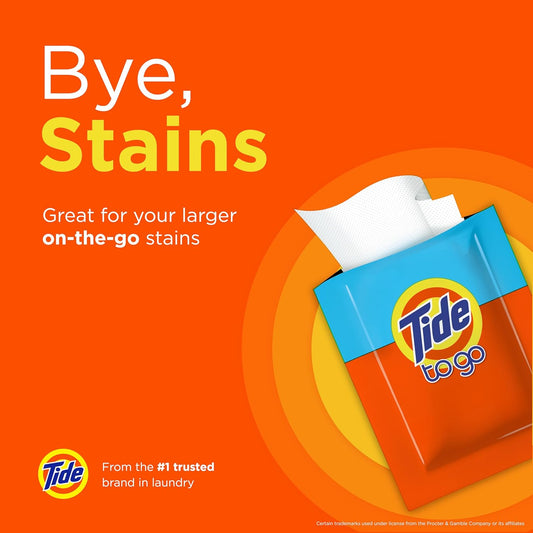 Tide Stain Remover For Clothes, Tide To Go Wipes, Instant Stain Remover For Clothes, Travel & Pocket Size, 20 Count