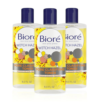 Bioré Witch Hazel Face Toner, Pore Clarifying with 2% Salicylic Acid for Acne Clearing and Balanced Skin Purification, 8.0 Ounce (3 Pack)