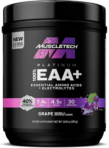 Muscletech | Platinum 100% Eaa+ |Essential Amino Acids | Muscle Strength Builder For Men & Women | Workout Supplement | Grape | 13.6 Oz | 30 Servings