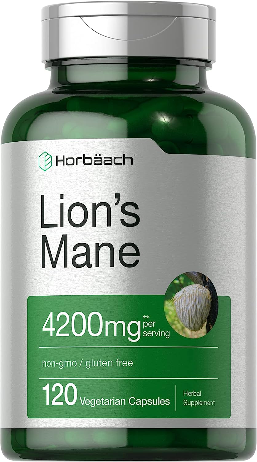 Horbach Lions Mane Mushroom Extract | 4200mg | 120 Capsules | Vegetarian, Non-GMO, Gluten Free Supplement