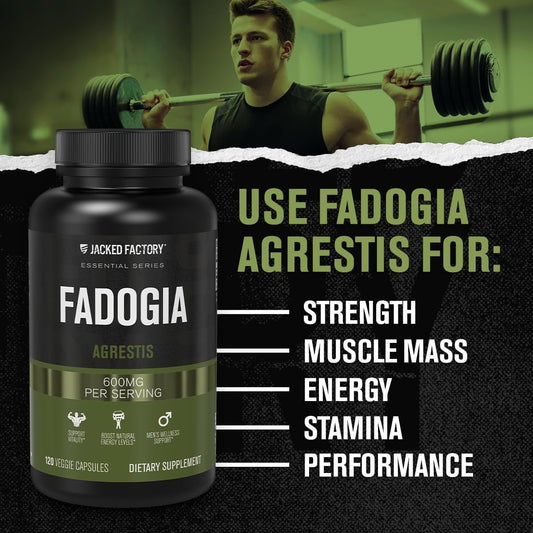 Jacked Factory Essentials Fadogia Agrestis Extract - Fadogia Agrestis 600Mg For Vitality & Energy Support, Enhanced Strength, Endurance, & Muscle Growth - 120 Veggie Capsules