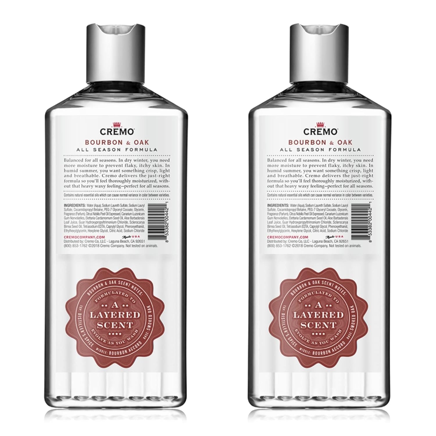 Cremo Rich-Lathering Bourbon & Oak Body Wash, A Sophisticated Blend of Distillers Spice, Fine Bourbon and White Oak, 16 Fl Oz (2-Pack) : Beauty & Personal Care