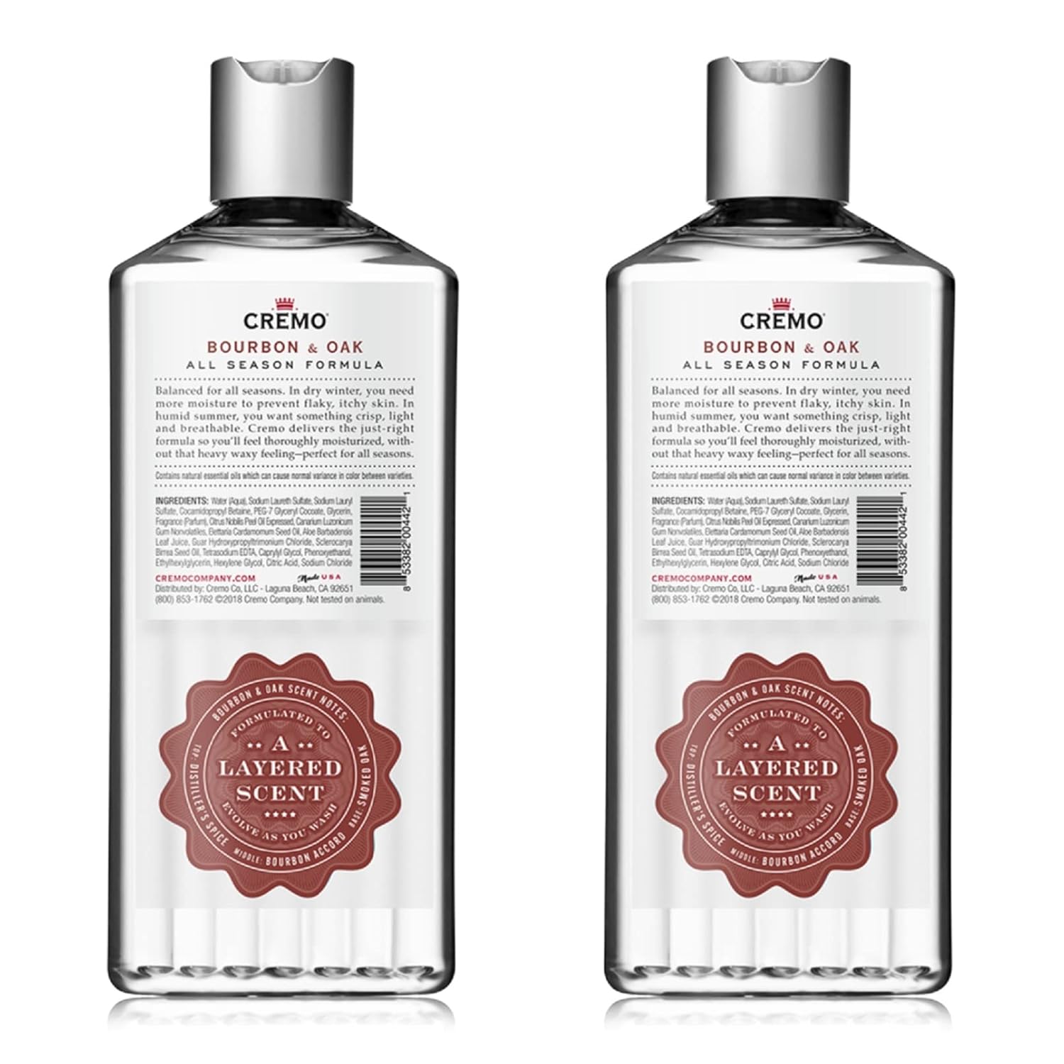 Cremo Rich-Lathering Bourbon & Oak Body Wash, A Sophisticated Blend of Distillers Spice,16 Fl Oz (2-Pack), Packaging may vary : Beauty & Personal Care