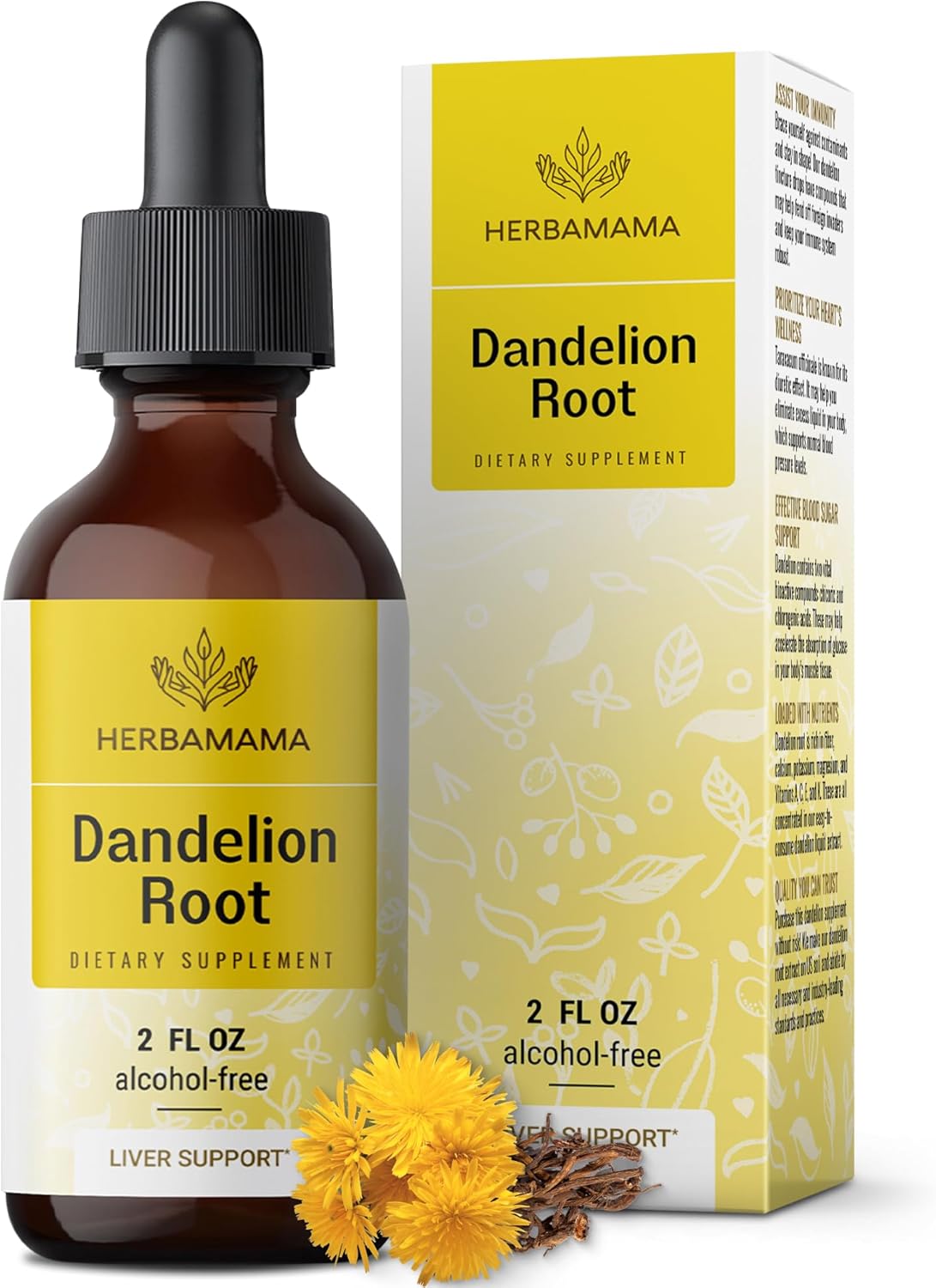 Herbamama Dandelion Root Extract - Dandelion Tincture Vegan Liver Support Supplements - Dandelion Root Liver And Kidney Detox Drops - Alcohol & Sugar-Free, 28-Day Supply