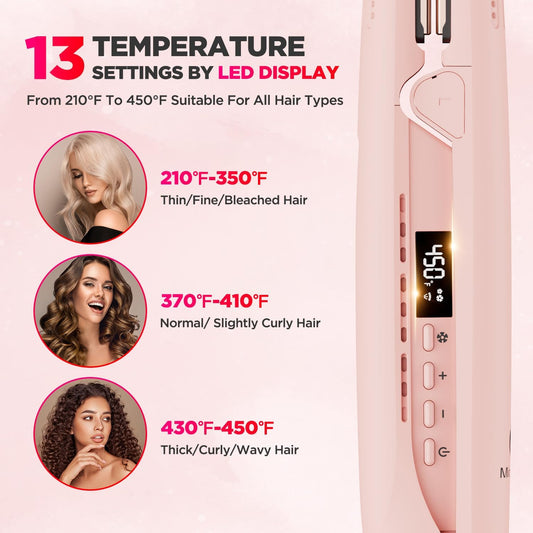 Miropure 360° Airflow Styler Curling Iron, Titanium Flat Iron Hair Straightener And Curler 2 In 1, Professional Curing Wand With Ionic Aroma Cool Air, 13 Adjustable Temps, Dual Voltage For Long Hair