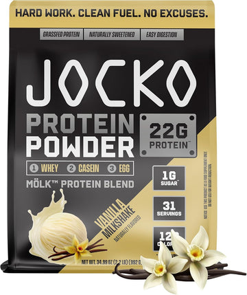 Jocko Mölk Whey Protein Powder 22G Sugar Free Monk Fruit Blend - Muscle Recovery & Growth, Packaging May Vary (31 Servings, Vanilla Milkshake)