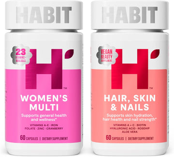 Habit Glow Up Bundle - Women'S Multi Supplement + Hair Skin & Nails Supplement, Supports Skin Hydration, Hair & Nail Strength, General Health & Wellness, Non Gmo