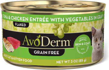 Avoderm Natural Grain Free Tuna & Chicken Entrée With Vegetables Wet Cat Food 3 Oz, (Pack Of 24)