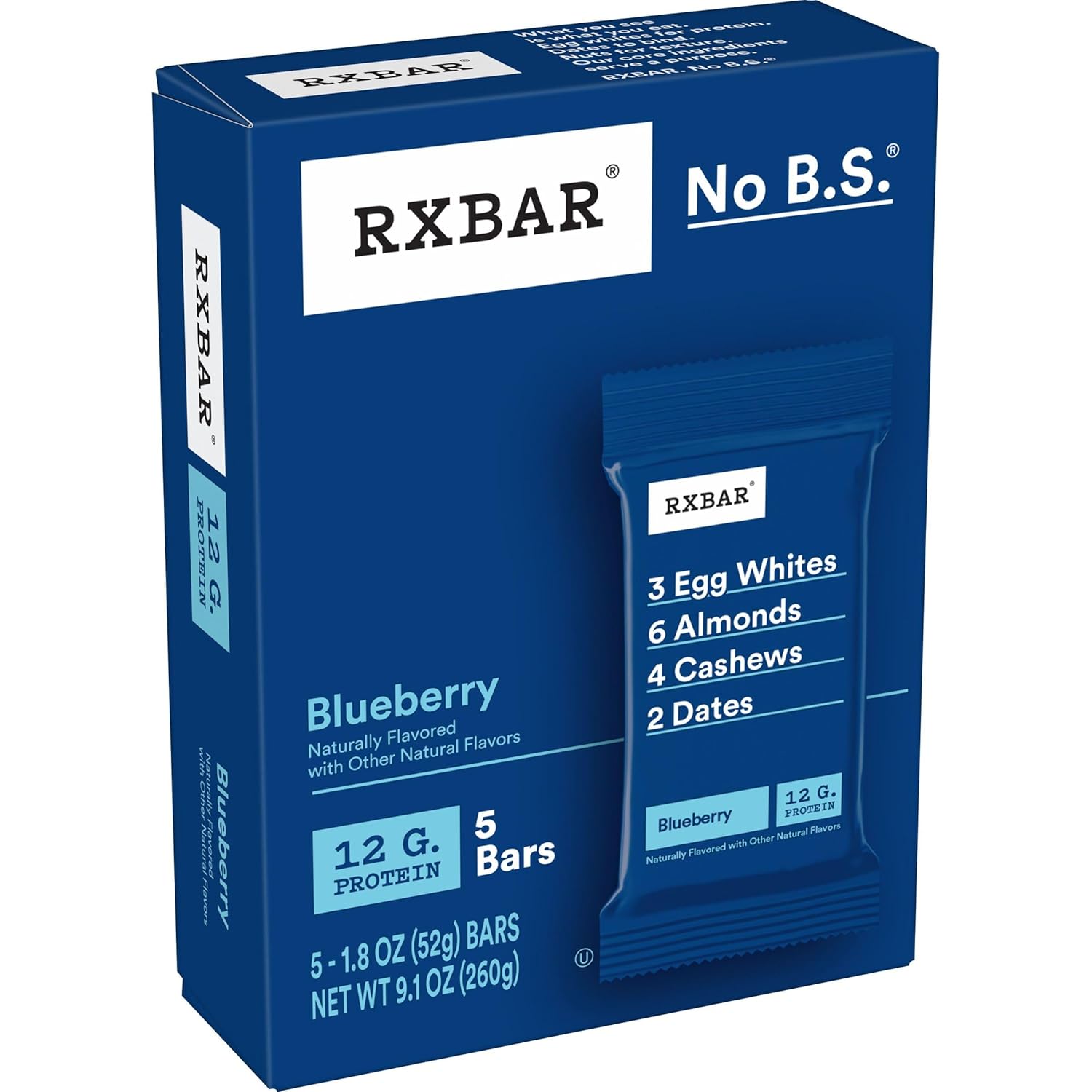 Rxbar Protein Bars, Protein Snack, Snack Bars, Blueberry, 9.1Oz Box (5 Bars)