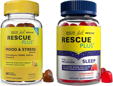 Bach Rescue Plus Sleep Gummies With 5Mg Melatonin/Dose [And] Bach Plus Mood & Stress Support Gummies With Key Nutrients And Botanicals - 2Pk Dietary Supplements, 60Ct Each