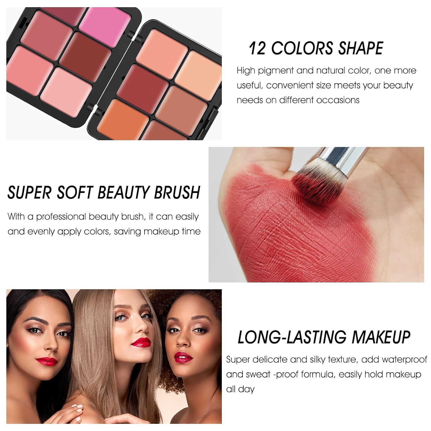 Lsxia 12 Colors Cream [Blush Contour Concealer Highlighter] Makeup Palette For Cheeks - All In One Makeup Palette Kit With Brush, Long Wearing Waterproof Blendable Face Make Up Pallete (#04) : Beauty & Personal Care
