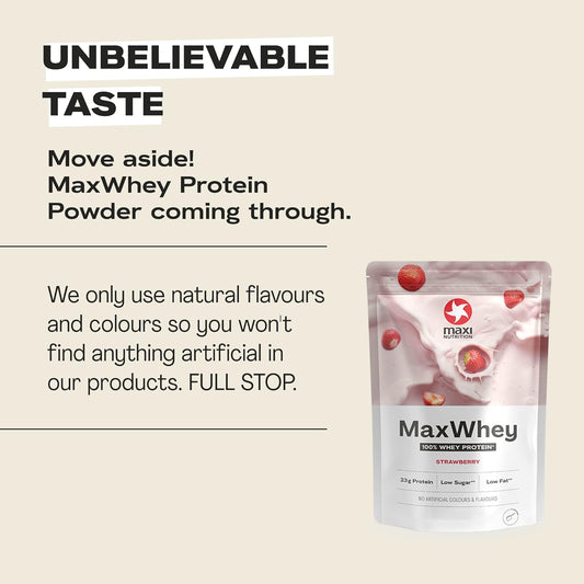 MaxiNutrition - MaxWhey - Whey Protein Powder Strawberry - Low-Fat - Low Sugar - Gluten & Soy-Free - Vegetarian - 420g - 113 kcal per Serving - 14 Servings
