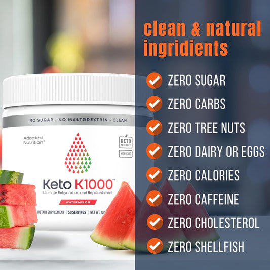 Hi-Lyte Keto K1000 Electrolyte Powder | Watermelon | Hydration Supplement Drink Mix | Boost Energy & Beat Leg Cramps | No Sugar, No Maltodextrin | 50 Servings