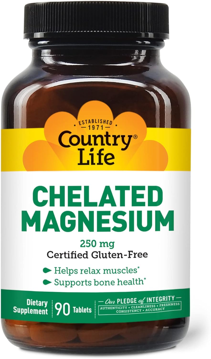 Country Life, Chelated Magnesium 250mg, Supports Bone and Immune Health, Daily Supplement