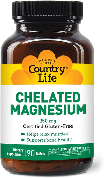 Country Life, Chelated Magnesium 250mg, Supports Bone and Immune Health, Daily Supplement