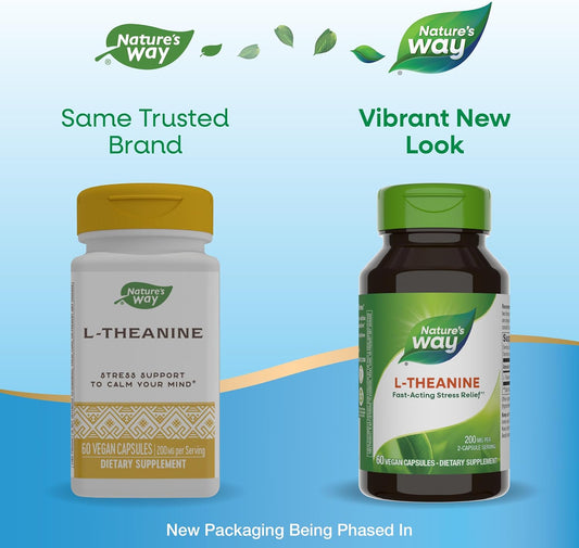 Nature'S Way L-Theanine, Stress Support*, Promotes Relaxation*, 200 Mg Per 2-Capsule Serving, Vegan, 60 Capsules (Packaging May Vary)