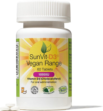 Sunvit-D3 Vitamin D3 400Iu - Vegan Vitamin D Tablets Support The Maintenance Of Bone, Teeth, Muscle & Immune System | Uk Made, Gmp Approved, Gluten & Dairy Free - D3 Vitamins Vegan 60 Daily Tablets