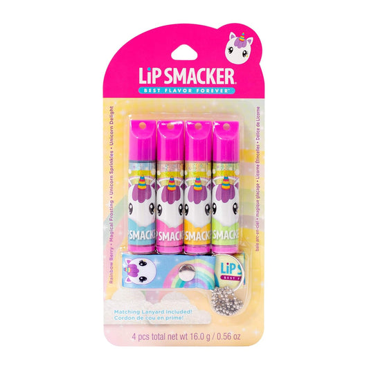 Lip Smacker Flavored Lip Balm Set With Lanyard, Unicorn, Lip Care To Moisturize Dry Lips