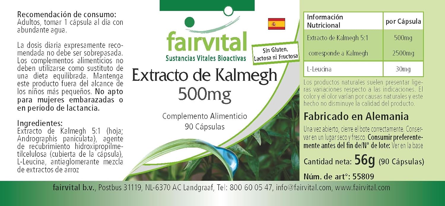 Fairvital | Kalmegh extract 500 mg - 90 capsules 5 times concentrated Kalmegh leaf extract - for 3 months - tested quality and high dosage - 100% vegan - Made in Germany. : Amazon.co.uk: Health & Personal Care