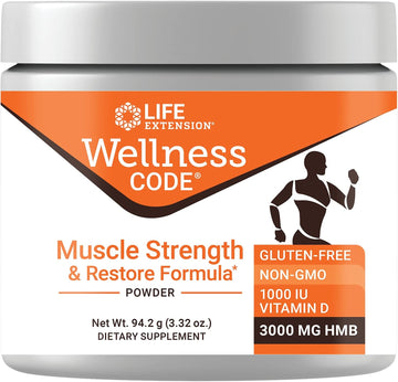 Life Extension Wellness Code Muscle Strength & Restore Formula Sustains Muscle Health & Growth â€“ Gluten-Free, Non-GMO â€“ Net wt. 94.2 g (3.3) 30 Servings