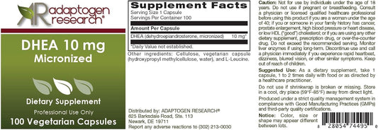 Dhea 10Mg Micronized High Absorption Support Immunity, Brain, Bones, Metabolism And Lean Body Mass 100 Vegetarian Capsules
