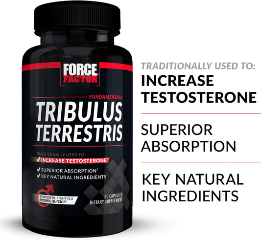 Force Factor Tribulus Terrestris for Men, Testosterone Booster and Male Vitality Supplement, Tribulus Extract and Natural Ingredients for Superior Absorption, Fundamental Series, 1000mg, 60 Capsules