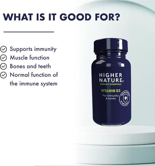 Higher Nature - Vitamin D3 - Supports Immunity - Supports Muscle Function - The Sunshine Vitamin - 120 Capsules