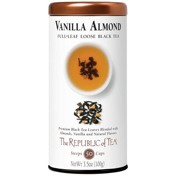 The Republic Of Tea Vanilla Almond Full-Leaf Loose Black Tea 3.5 Oz Tin | Steeps 50 Cups | Caffeinated