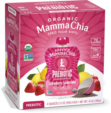 Mamma Chia Organic Prebiotic Squeeze Snack, Strawberry Lemonade, Fiber-Rich Prebiotic Gut Support, USDA Organic, Non-GMO, Vegan, Gluten Free,3.5 Ounce (Pack of 24)