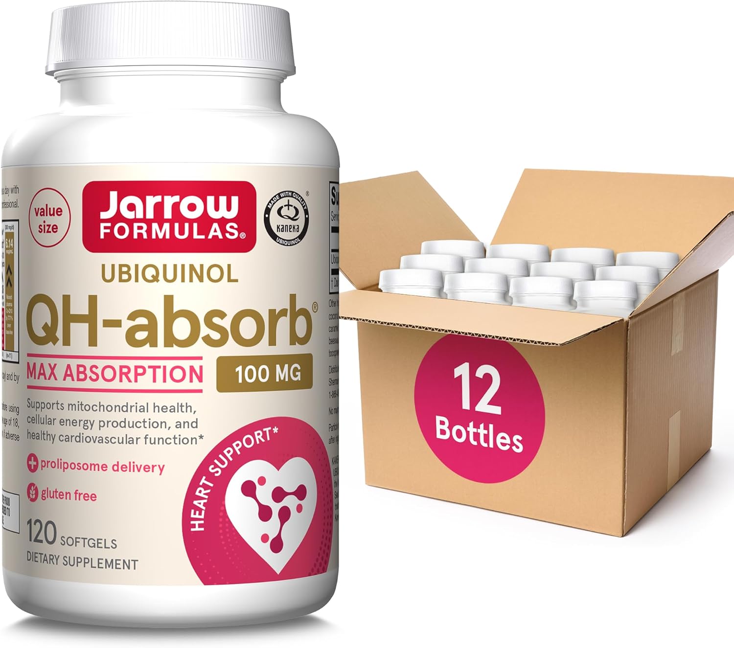 Jarrow Formulas Qh-Absorb, 100 Mg, Ubiquinol Dietary Supplement For Healthy Cardiovascular Function, 120 Softgels, 120 Day Supply,12 Packs