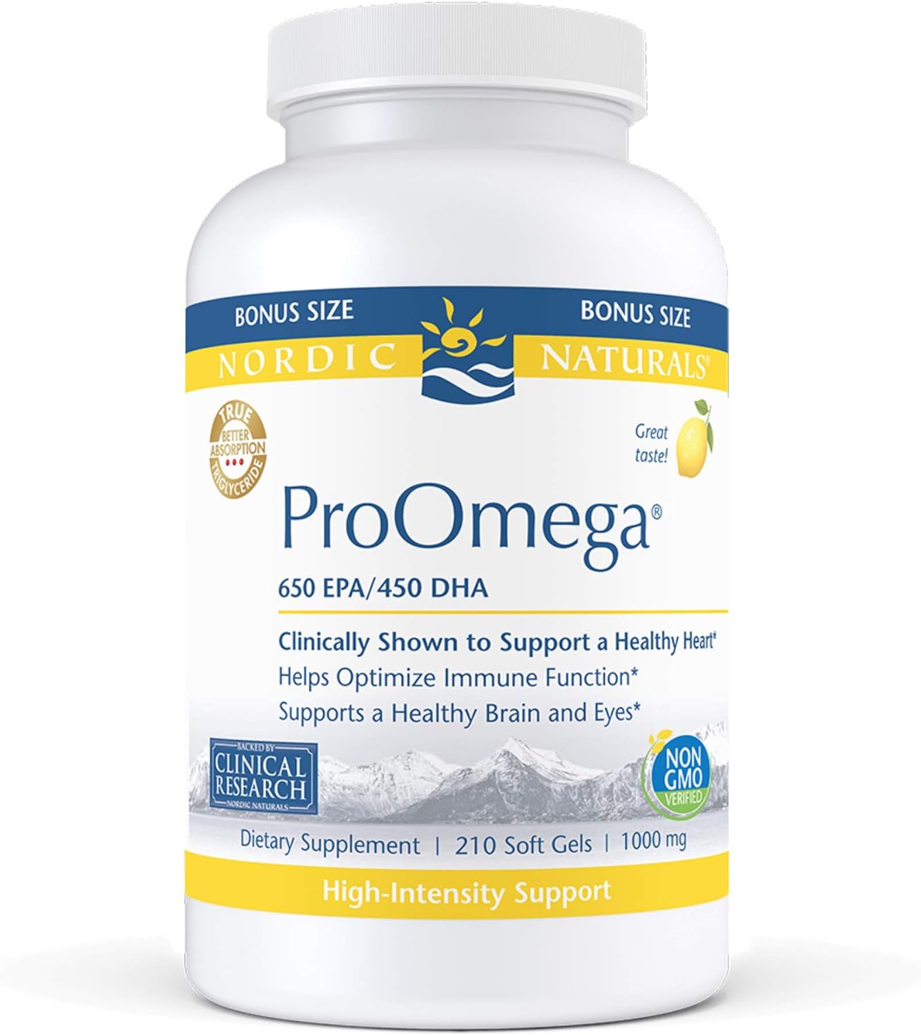 Nordic Naturals ProOmega, Lemon Flavor - 210 Soft Gels - 1000 mg Omega-3 - High-Potency Fish Oil with EPA & DHA - Promotes Brain, Eye, Heart, & Immune Health - Non-GMO - 105 Servings