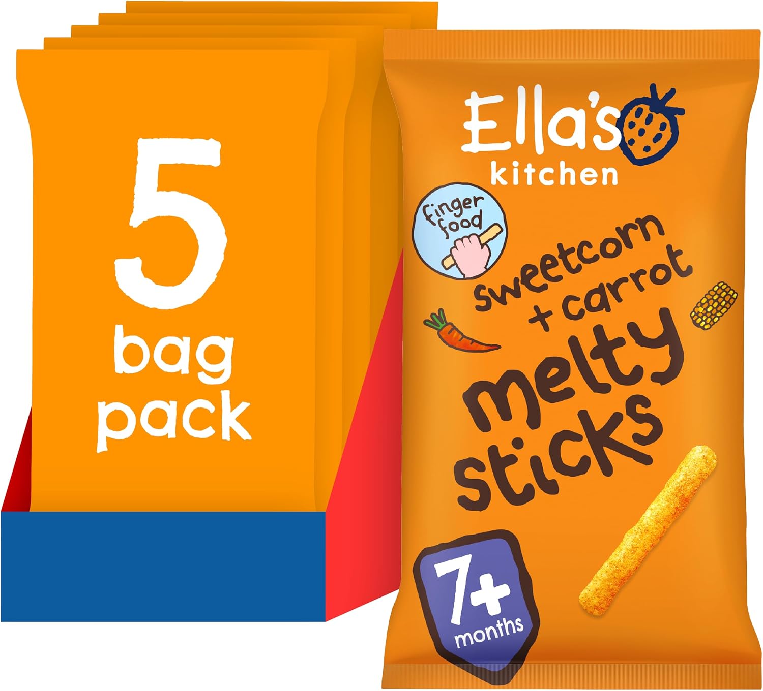 Ella'S Kitchen Organic Sweetcorn & Carrot Melty Sticks (5 X 16G)