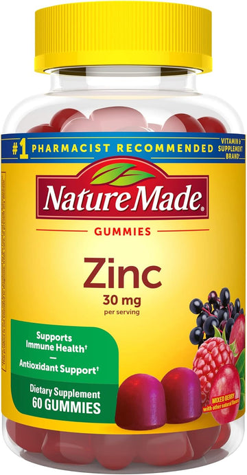 Nature Made Extra Strength Zinc Supplements 30 Mg, Dietary Supplement For Immune Health And Antioxidant Support, 60 Zinc Gummies, 30 Day Supply